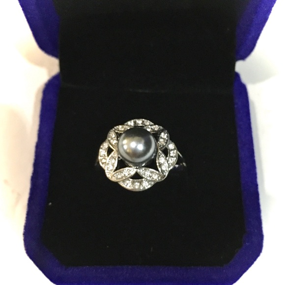 🌹HP🌹Last 1❣️NEW Silver Tahitian Pearl Luxe Vintage Designer Style Cocktail Ring - Picture 1 of 6